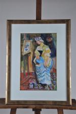 BERTHOMMÉ-SAINT-ANDRÉ, Louis (1905-1977). Femme devant un chevalet. Aquarelle sur papier...