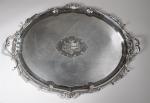 CHRISTOFLE - PLATEAU (important) ovale à anses en métal argenté,...