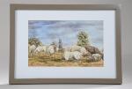 LE MONAY (19ème). "Bergère avec ses moutons", aquarelle sur papier....