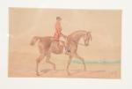 Johnny AUDY (1844-1882)
"Cavalier dans un paysage", Aquarelle signée. 10x15 cm.