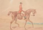 Johnny AUDY (1844-1882)
"Cavalier dans un paysage", Aquarelle signée. 10x15 cm.