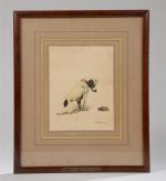 Charles de CONDAMY (1847-1913)
"Chien et tortue", Gouache signée. 16x12 cm....