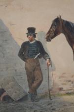 LALAISSE, Hippolyte (1812-1884) - Cheval et lad. Lithographie en couleur....