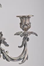 CANDELABRES (paire de) en bronze argenté à trois bras de...