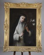 ECOLE ESPAGNOLE vers 1700, suiveur de MURILLO. "Sainte Rosa da...