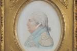 LITHOGRAPHIE en couleur : portrait de Louis XVIII de profil....