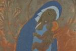 TABLEAU "Vierge à l'enfant", cuivre émaillé. 23 x 21 cm.