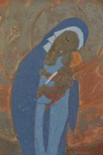 TABLEAU "Vierge à l'enfant", cuivre émaillé. 23 x 21 cm.