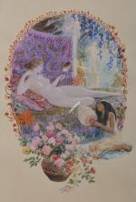 ROCHEGROSSE, Georges Antoine (1859-1938). "Odalisque au miroir", aquarelle rehaussée en...