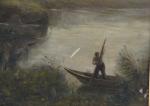 VILLERS, Adolphe de (1872-1930/34). Bord de rivière animée. Huile sur...