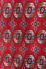 BOUKHARA. Tapis d'Orient en laine à fond rouge. 301 x...
