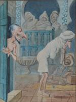 ASSUS, Salomon (1850-1919). L'anglais au hamam. Paire d'aquarelles humoristiques. 32,5...