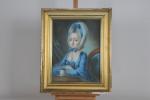ECOLE FRANCAISE 18ème siècle. "Portrait de jeune femme à la...