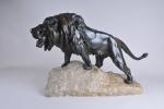 LECOURTIER, Prosper (1855-1924). Lion. Bronze à patine brune sur socle...