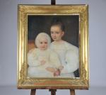 CADEAU Amélie (act. 1831-1844). "Les deux soeurs", huile sur toile...