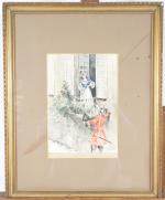 JOURDAIN, Henri (1864-1931). scène de balcon. Aquarelle sur papier signée...