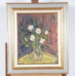 DUBUC, Roland (1924-1998). Artiste montmartrois. Tulipes blanches dans un vase....