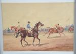 AUDY Johnny (1844-1882). "Avant la course", aquarelle très fraiche et...