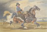 GIROUX Achille (1820-1854). "Retour de poste", paire d'aquarelles signées en...