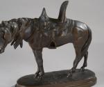 LETOURNEAU Edouard (1851-1907). "Cheval de spahi", bronze à patine brune....