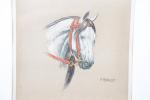 REBOUR Francisque. "Tête de cheval arabe", gravure signée dans la...