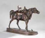 MENE Pierre Jules (1810-1879). "Cheval de Spahi au piquet", bronze...