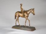 DUBUCAND, Alfred (1828-1894). Jockey et monture. Bronze à patine mordorée...
