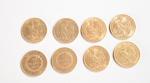MONNAIES en or (8) : pièces de 20 francs francais....