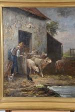 MARECHAL (19ème siècle). La sortie des moutons. Huile sur toile...