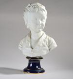 HOUDON (d'après). "Buste d'Alexandre Brongniart" (H. 45 cm) et "Buste...