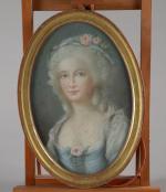 ECOLE FRANCAISE vers 1900. "Portrait de femme", pastel ovale dans...