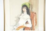 BARRAX (20ème siècle). Jeune fille au chapeau vert. Aquarelle signée...