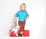 PANCARTE PLV, Tintin et Milou, carton polychrome. H. 78,5 cm
