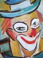 MARTINEZ, clown souriant, huile sur toile, signée en haut à...