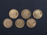 PIECES (6) : 20 lires or 1860, 1863, 1882 (x...
