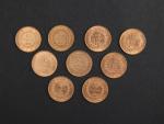 PIECES (9) : 20 francs or : 1876 (x 2),...