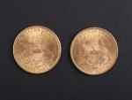 PIECES (2) de 20 dollars en or : 1894 et...