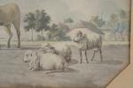 ECOLE FRANCAISE 19ème siècle. "paysage, cheval et moutons" aquarelle signée...
