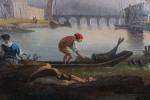 CHEVAILLER, Henri (1808-1893). "Bord de rivière animée", huile sur toile....