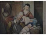 ECOLE FRANCAISE du 19e siècle. «Père endormi et sa famille»....