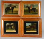ECOLE ANGLAISE. "Portraits de chevaux", quatre Techniques mixtes encadrées. ...