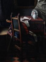 ECOLE FLAMANDE moderne d'après Vermeer
Le verre d'eau, huile sur toile....