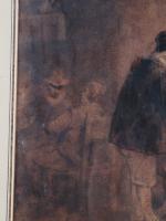 ECOLE FLAMANDE du 19ème siècle. "Scène de taverne", dessin aquarellé....