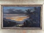 ECOLE FRANCAISE du 19ème siècle. Paysage de lac au crépuscule....