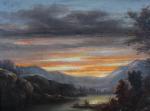 ECOLE FRANCAISE du 19ème siècle. Paysage de lac au crépuscule....