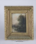 ECOLE FRANCAISE 19ème siècle. "Paysages animés", paire d'huiles sur panneau....
