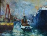 VILMON (20ème siècle). Port de Barcelone. Peinture sur toile signée...