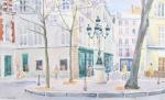 PASQUAY, Jean-Nicolas (20ème s.). "La place Dauphine à Paris", aquarelle...
