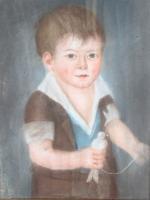 ECOLE FRANCAISE vers 1800. Portrait d'enfant à la colombe. Pastel....