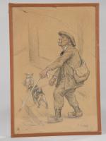 LIOZU Charles (19ème - 20ème). "L'aveugle aux chiens" dessin au...